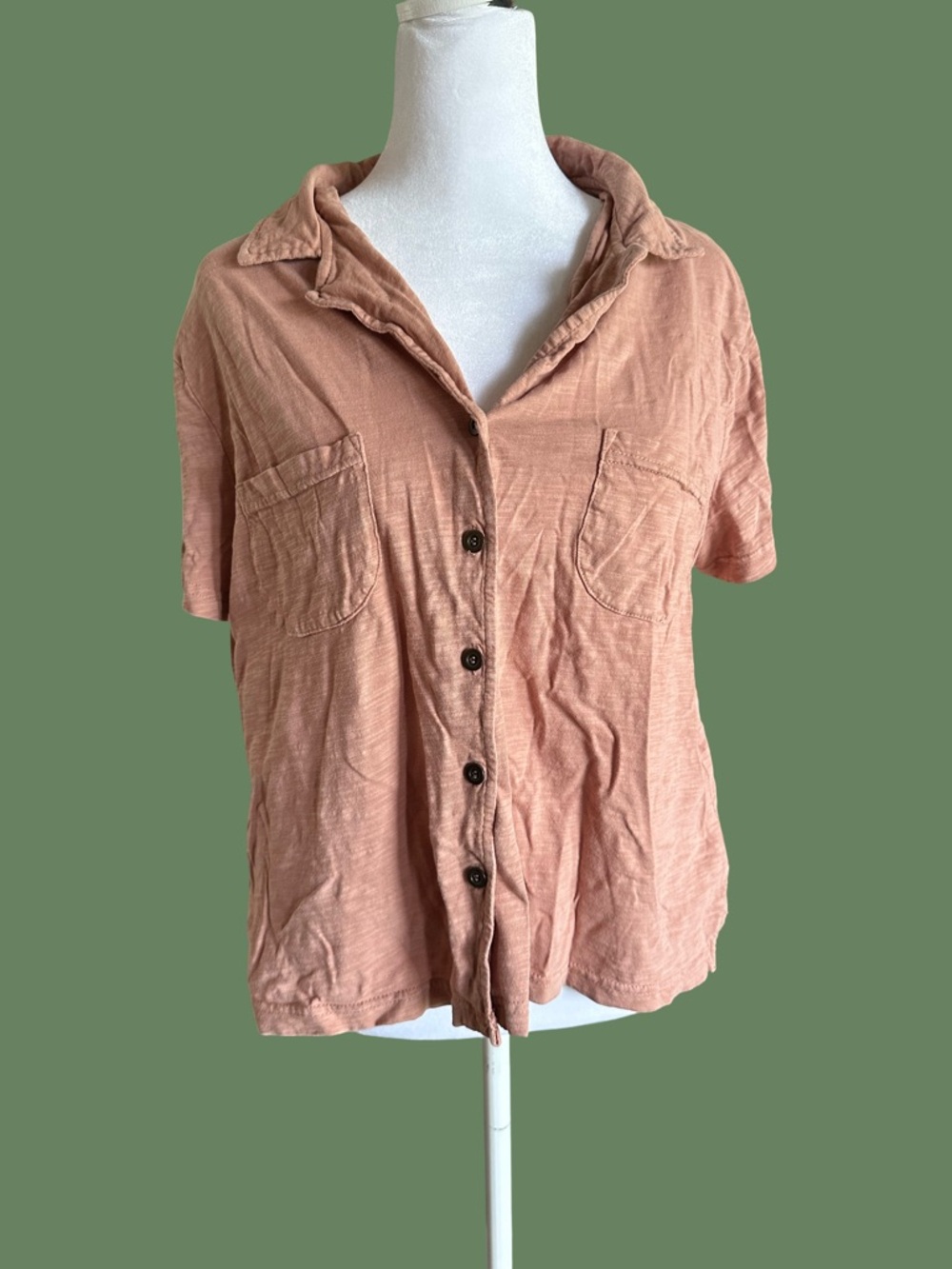 Jane and Delancey Short Sleeve Button-Front Shirt in Peach